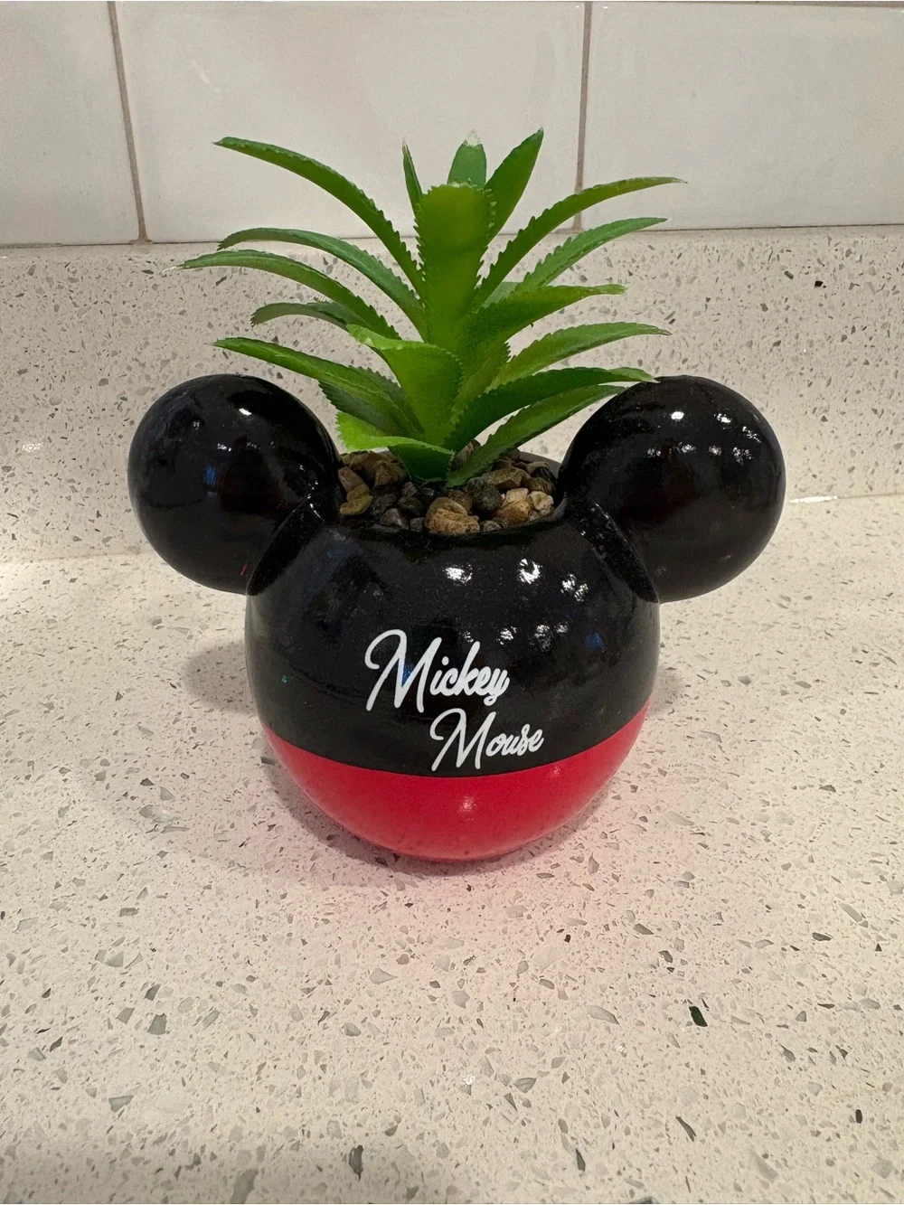 Disney Black and Red Character Ceramic Planter with Green Faux Succulent